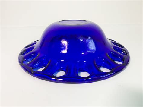 Vintage Blue Glass Bowl W Lattice Edge Retro Home Decor Circa Cobalt