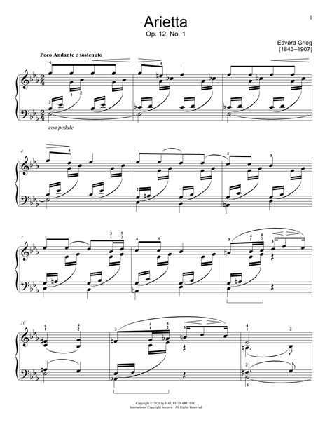 arietta op 12 no 1 sheet music edvard grieg educational piano