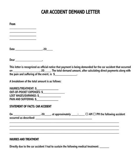 car accident demand letter template sample  word eforms images