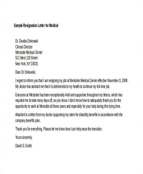 sample medical resignation letters   ms word apple pages