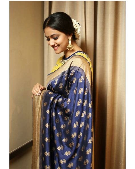 Actress Keerthi Suresh Beautiful In Blue Designer Saree Stills Latest