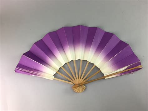vtg japanese folding fan sensu purple white dance wood paper