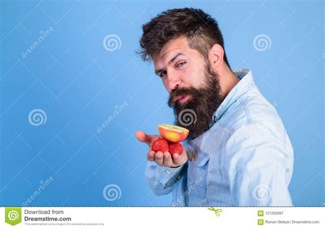 i have treats for you hipster bearded holds strawberries