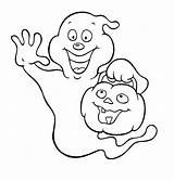Coloring Ghost Halloween Pages Kids Pumpkin Printable Easy Ghosts Cat sketch template