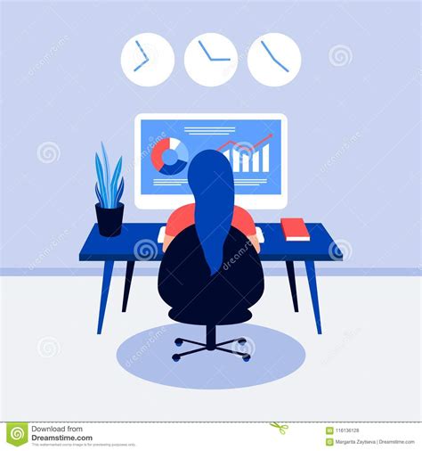 girl and monitor screen with data analysis graph stock vector