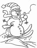 Coloring Snow Pages Snowman Christmas Boarding Man sketch template
