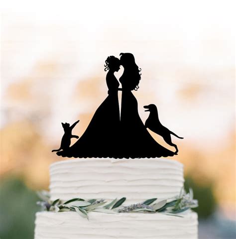 Lesbian Wedding Cake Topper With Cat Same Sex Wedding Cake Topper With