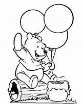 Pooh Coloring Winnie Pages Balloons Balloon Birthday Bear Happy Kids Baby Eeyore Cute Sheets Holding Print Printable Color Pdf Rabbit sketch template
