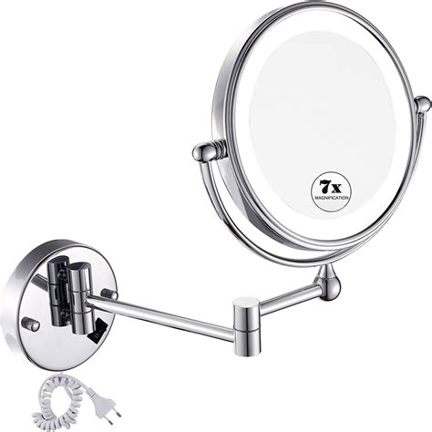 led lighted wall mount makeup mirror   magnification double sided  degree swivel