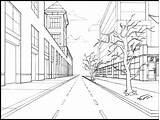 Drawing Cityscape Simple Street Perspective Point Getdrawings sketch template