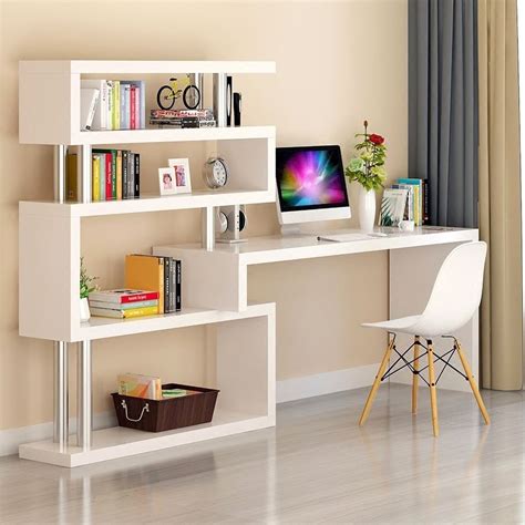 modern white  shaped desk writing desk  storage shelves