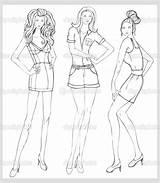Fashion Mannequin Model Vector Illustration Drawn Drawing Hand Set Pages Coloring Stock Models Outline Template Sketch Button Icon Windows Start sketch template