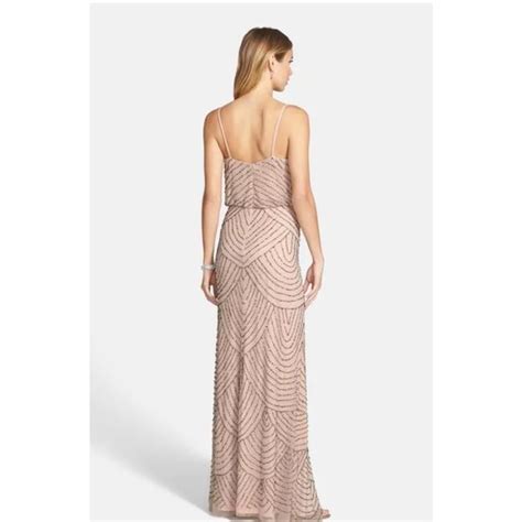 adrianna papell taupe pink beaded blouson bridesmaid gown