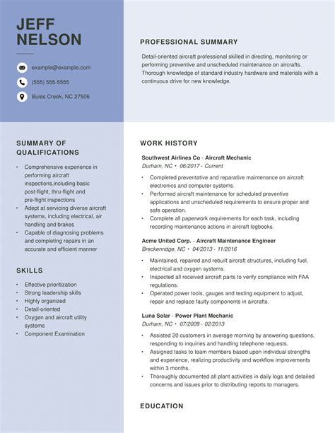 aircraft mechanic resume  myperfectresume