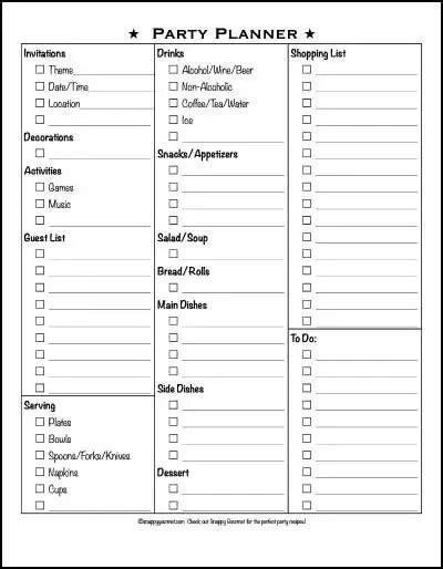 party planner checklist snappy gourmet