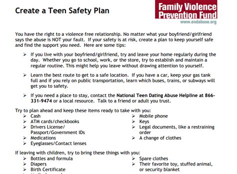create a teen safety plan futures without violence futures without