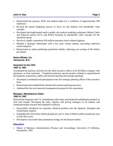 executive resume sample  word   formats page