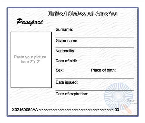 printable blank sample passport photo template