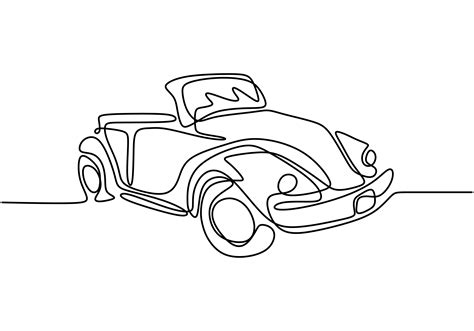 One Single Line Drawing Of Old Retro Vintage Auto Car Classic