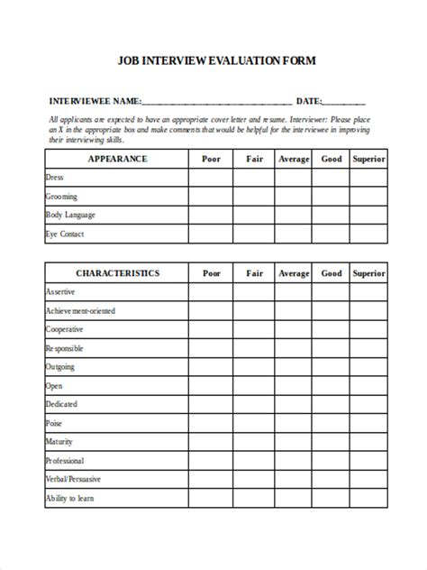 interview evaluation forms   ms word excel images