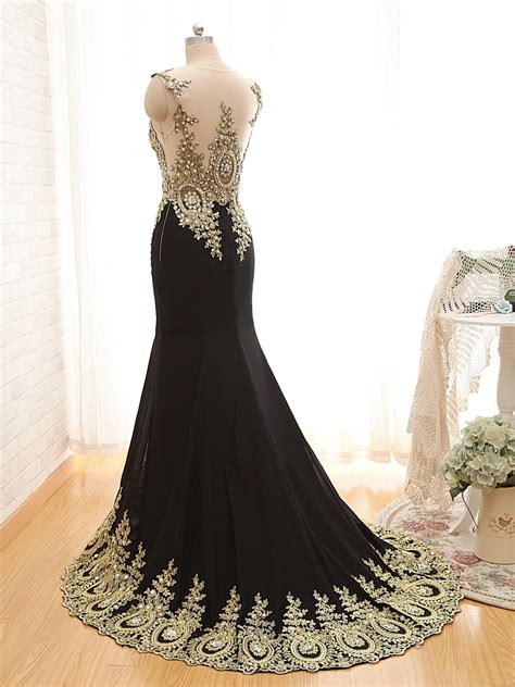 Amazing Mermaid Black Lace Beading Long Prom Dress Grad Dresses