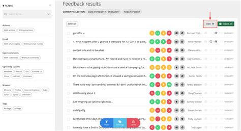 sort  feedback results  date