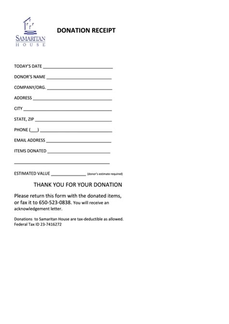 donation receipt template printable