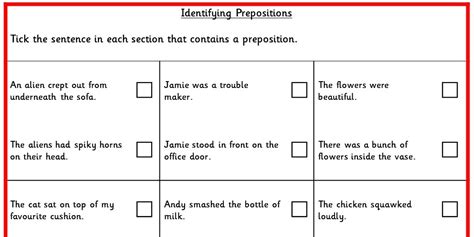 identifying prepositions ks spag test practice classroom secrets