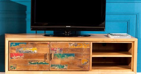 meuble tv teck recycle colore  portes lombok meubles tv pier import