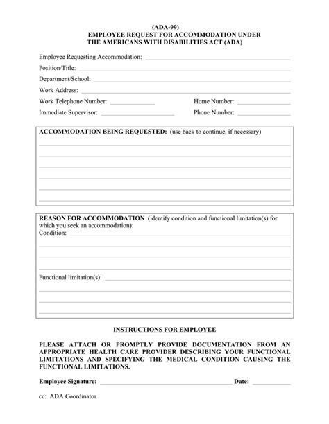 employee request  accommodations form  word   formats page