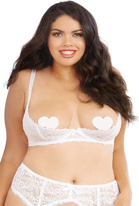 dreamgirl sexy sultry nights open cup lace shelf bra plus size white