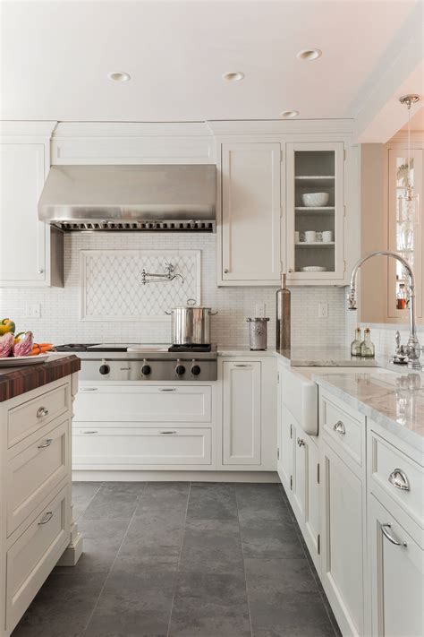 slate floor kitchen white cabinets    kitchen