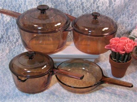 Vintage Corning Corningware Visions Pyrex Brown Glass Cookware Set
