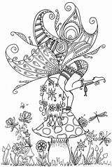 Coloring Pages Fairy Pointillism Mushroom Printable Adult Colouring Color Colour Coloriage Fantasy Print Getcolorings Hadas Detailed sketch template