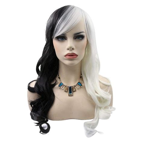 kalyss curly white and black cosplay wig with bangs best wigs for