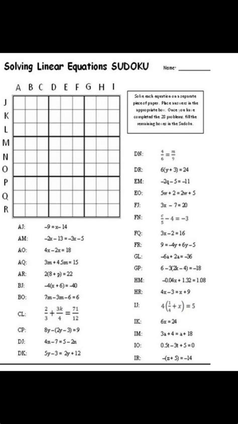linear equations worksheet  answers worksheet source