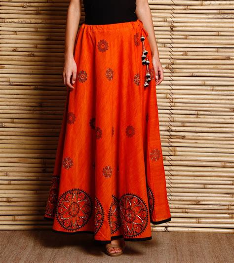 orange and black printed cotton skirt skirts pinterest cotton skirt black print and printed
