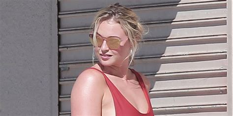 Iskra Lawrence Models Red One Piece Swimsuit For Photo Shoot