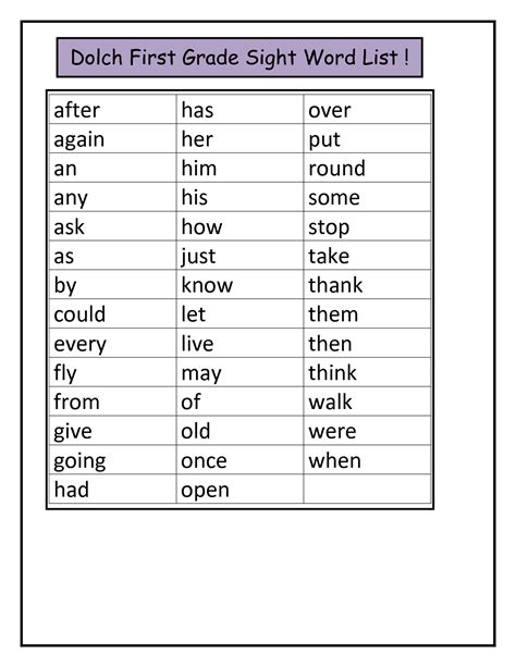 printable dolch sight word lists