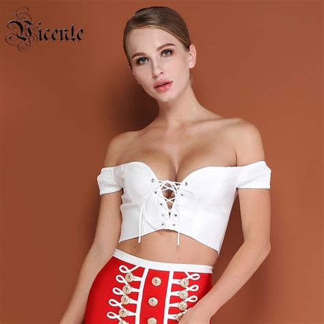 Vicente Hot Fashion Must Have White Crop Top Sexy Off The Shoulder