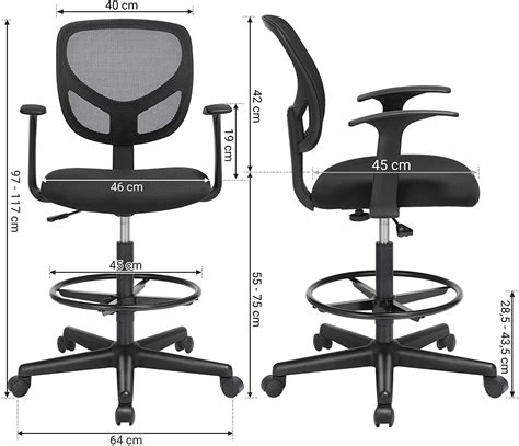 ergonomische extra hoge bureaustoel met  hoogte verstelbare voetsteun kassa stoel zwart