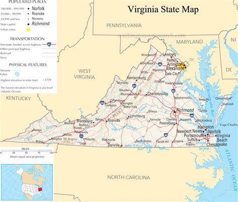 virginia state map  large detailed map  virginia state usa