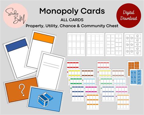 monopoly cards  monopoly cards property utility chance etsy