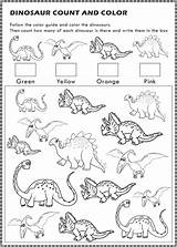 Activity Dinosaur Printable Kids Dinosaurs Count Color Spy Worksheet sketch template