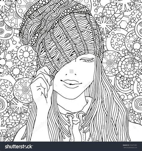 girl knitted cap pattern coloring book stock vector 372675781 shutterstock