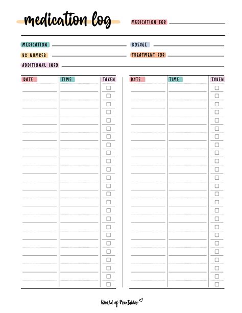 medication log     templates world  printables