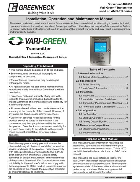 greenheck vari green series transmitter installation operation  maintenance manual manualslib