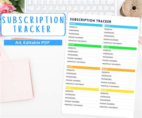 subscription tracker subscription template editable  etsy norway