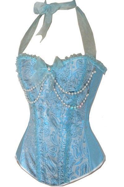 Beautiful Light Blue Embroidered Corset With Pearl Chain