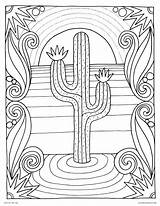 Coloring Pages Desert Sunset Cactus Printable Plants Color Adult Adults Easy Kids Landscape Nature Landscapes Sheets Scene Detailed Print Popular sketch template